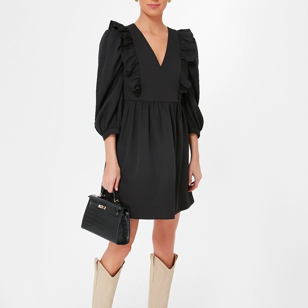 Tuckernuck Black Ruffle-Trim Mini Dress